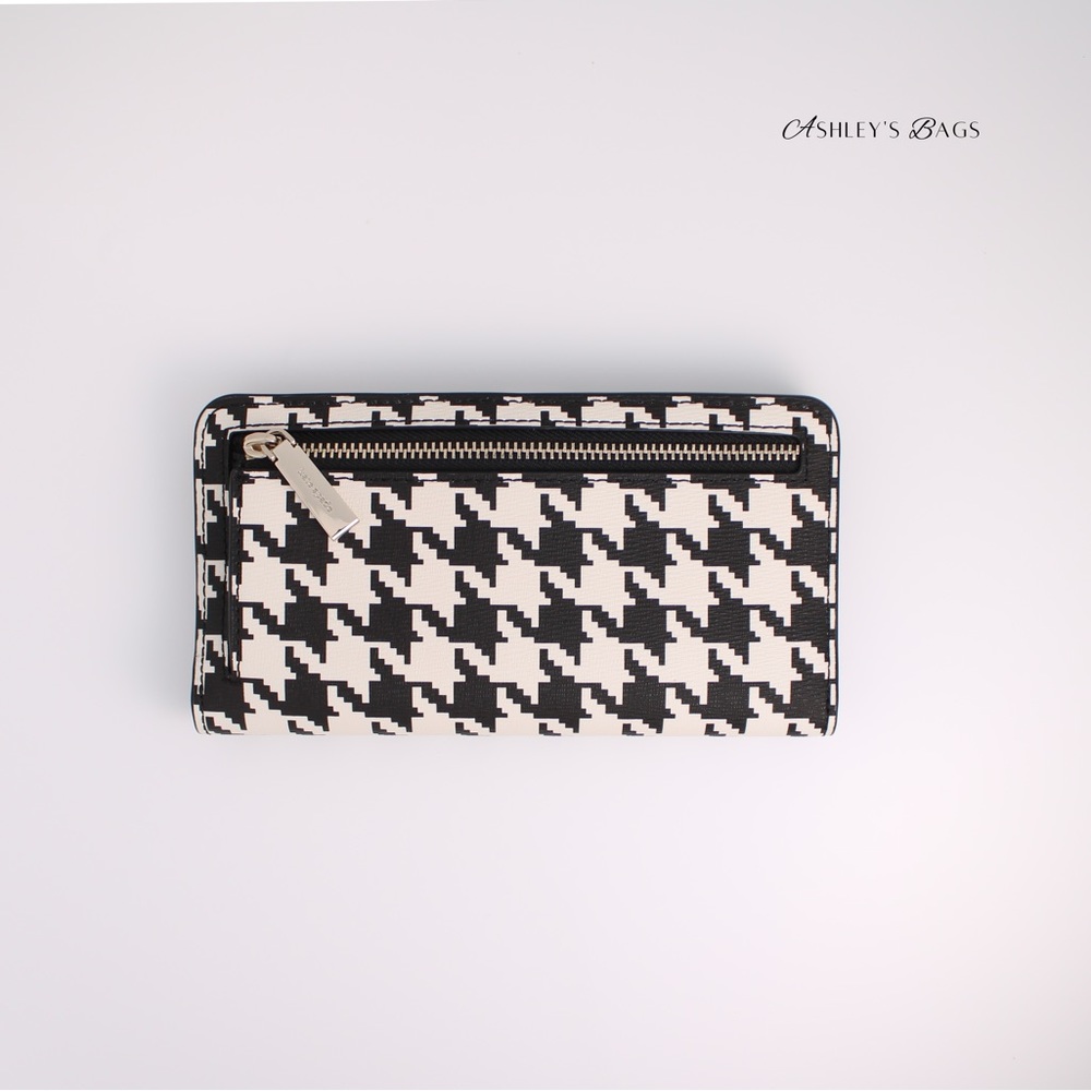Kate Spade Darcy Houndstooth Print Large Slim Bifold Wallet In Black Multi - Picture 2 of 4